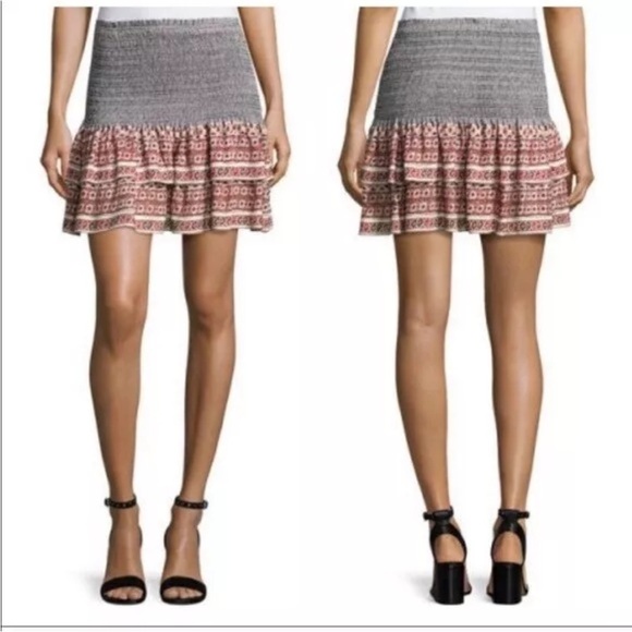 Veronica Beard Moore Silk Ruched Tiered Skirt Smocked Embroidered Sz 6 - Picture 1 of 10